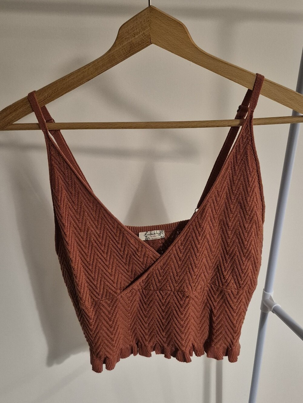 Free People Rust Knit V-Neck Cropped Tank Top